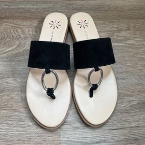 Isaac‎ Mizrahi Live Jasmine Black Suede Flip Flop Sandals with Silver Detail